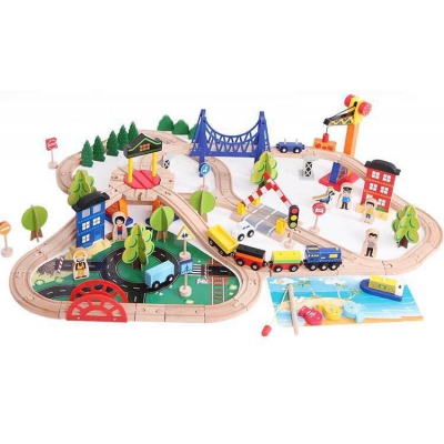 Wooden Parking Railway Toy Road Traffic Track Play Set Puzzle Toys