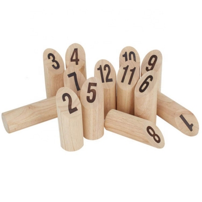 Wooden Number Kubb Lawn Skittle Game 