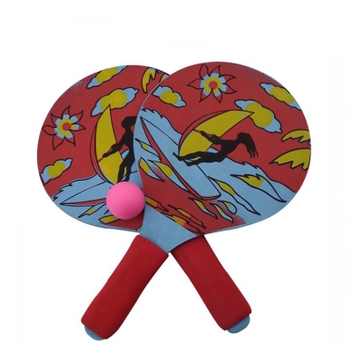 Wooden Beach Racket Paddle Game Ball Set with Foam Handle 