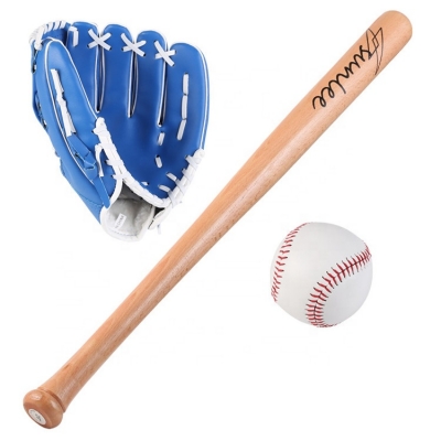 Conjunto de bate de béisbol de madera con bola de guante
