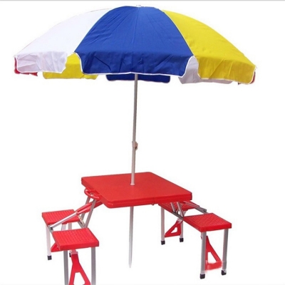 Easy Store Outdoor Folding Aluminium Plastic Table Chair for Picnic and Camping with Umbrella  