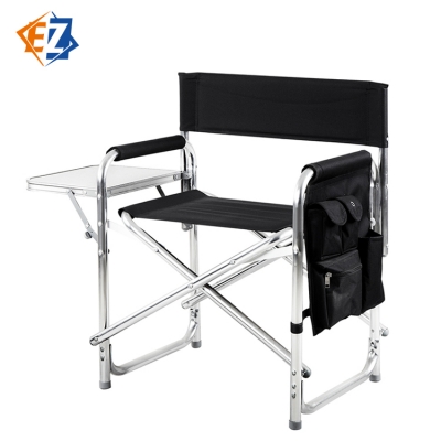 Aluminium Oversized Camping Full Back Folding Director‘s Chair with Storage Bag and Side Table 