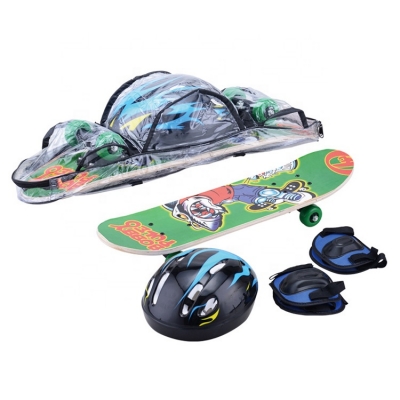 Skateboard Complete Set Include Helmet and Kneelet for Kids 