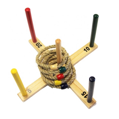 Wooden Ring Toss Game - Children‘s or Family Outdoor Quoits Game - Compact Carry Bag Included 