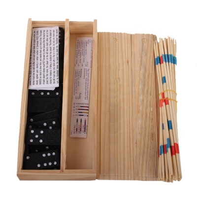 Wooden Mikado and Domino Pick Up Sticks Game Set 