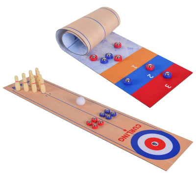 Portable Mini Tabletop Games Shuffleboard Table 3 in 1Curling Game and Bowling Set