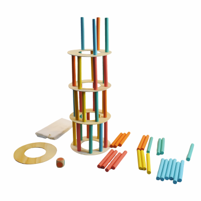 Wooden Tower Stacking Game Building Blocks with Dice Party Family Games