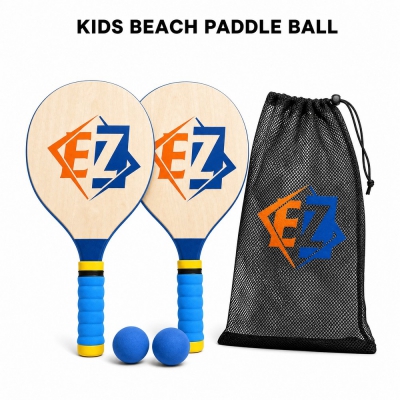 Kids Beach Paddle Ball Set 2 Rackets and 2 Balls 32x15cm with Color Box for Outdoor Play OEM Wholesale