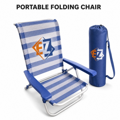 Folding Beach Chair 77cm Aluminum Portable Camping Chair with Striped Fabric for Outdoor OEM Wholesale